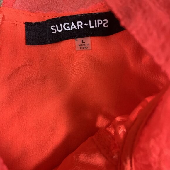 Sugar Lips Orange Mesh Cold Shoulder Top Large Statement Evening Party Chic - Picture 3 of 4